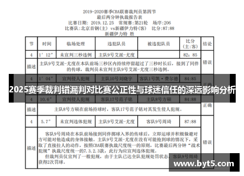 2025赛季裁判错漏判对比赛公正性与球迷信任的深远影响分析
